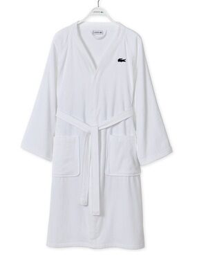 Lacoste White Bathrobe with Embroidered Croc